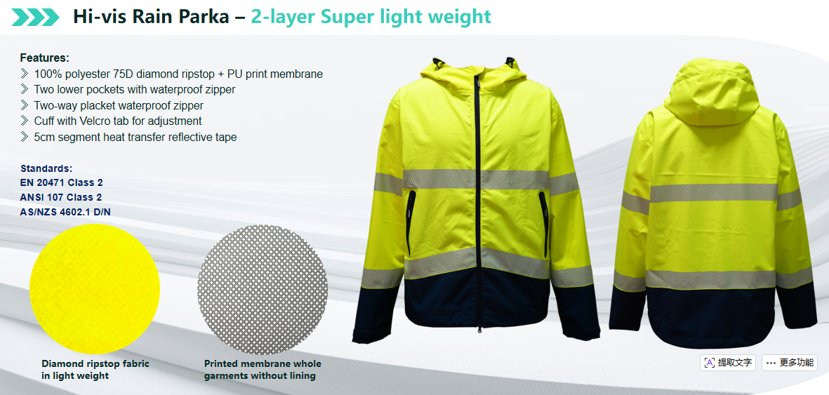 Hi-vis Rain Parka – 2-layer Super light weight
